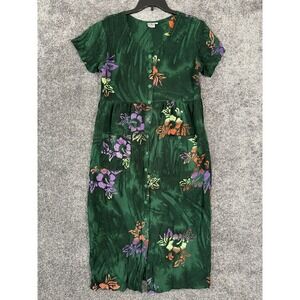 Go Fish Clothing Maxi‎ Dress Large Tropical Floral Batik Button Island Beach Vtg